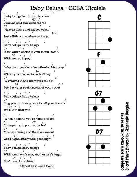 Nannying Activities, Ukulele Chord Chart, Ukulele Kids, Ukulele Songs Beginner, Baby Beluga, Nursery Rhymes Lyrics, Ukulele Chords Chart, Ukulele Chords Songs, Uke Songs