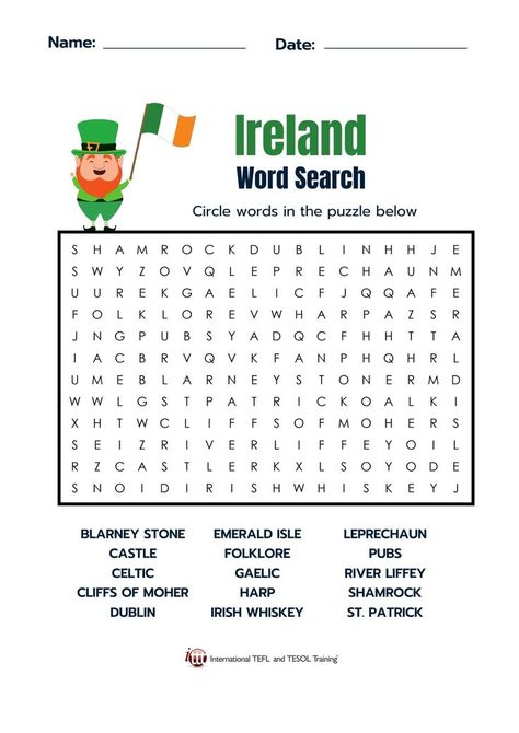 Here's a fun EFL word search with words related to Ireland. Abc Order Worksheet, Spring Word Search, Spring Vocabulary, Teach English Online, Summer Worksheets, Creative Lesson Plans, Spring Words, Teaching English Abroad, Teaching English Online