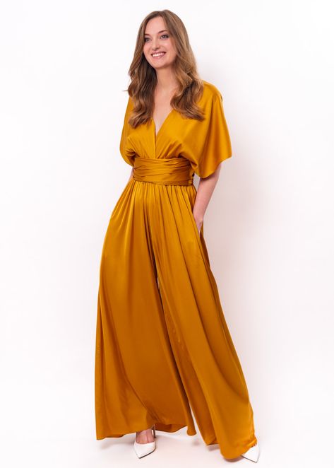 Gold infinity jumpsuit, silk jumpsuit, bridesmaid jumpsuit, multi wrap multiway convertible jumpsuit, bridesmaid dress, silk convertible dress, long ball gown, multiway dress, multiwrap dress Marigold Bridesmaid Dresses, Bridesmaid Dress Silk, Marigold Bridesmaid, Jumpsuit Bridesmaid, Convertible Jumpsuit, Infinity Jumpsuit, Marigold Bridesmaid Dress, Bridesmaid Jumpsuit, Long Ball Gown