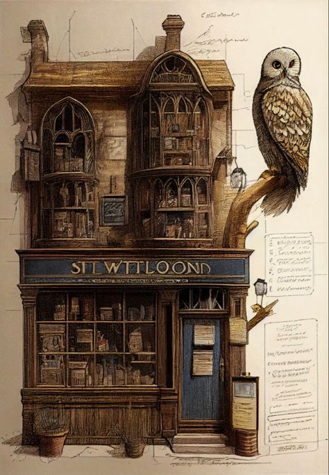 Steampunk Library Concept Art, Hogwarts Concept Art, Steampunk Architecture Concept Art, Harry Potter Buildings, Steampunk Library, Diagon Alley Shops, Steampunk Character, Steampunk City, Architecture Blueprints