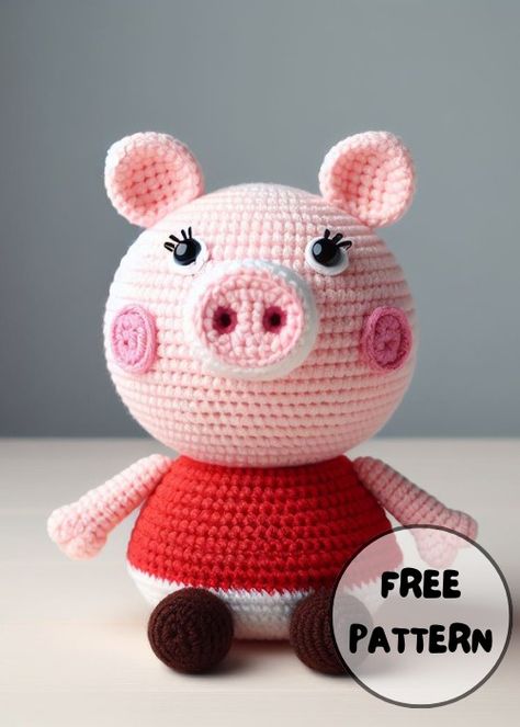 Peppa Pig Crochet Pattern Free, Pig Amigurumi Pattern, Amigurumi Pattern Free, Pig Amigurumi, Pig Crochet, Crocheted Animals, Pig Crafts, Stuff Animals, Pepa Pig