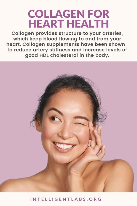 Collagen provides structure to your arteries, which keep blood flowing to and from your heart. Collagen supplements have been shown to reduce artery stiffness and increase levels of good HDL cholesterol in the body. That taking collagen daily can help with brain, heart, gut and other internal organs’ health and function. #hearthealth #beautifulwoman #beautifulskin #healthyskin #collagenforskin healthtips #hairtips #beautytips #digestivehealth #porcelainskin #antiaging #intelligentlabs Benefits Of Collagen Supplements, Collagen Supplements Benefits, Health Benefits Of Collagen, Collagen Products, Taking Collagen, Benefits Of Collagen, Internal Organs, Collagen Benefits, Hdl Cholesterol