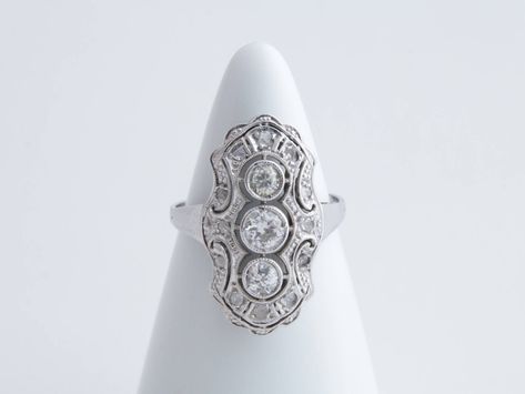 Art Deco Ring, Antique Diamond Shield Ring, Art Deco Diamond Ring, 1910's Antique Diamond Ring, White Gold Diamond Ring, 14k Shield Ring Antique Diamond Ring, Art Deco Diamond Ring, Deco Diamond Ring, Deco Rings, The Ring Face, Shield Ring, Fine Gold Jewelry, Art Deco Diamond Rings, Antique Diamond Rings