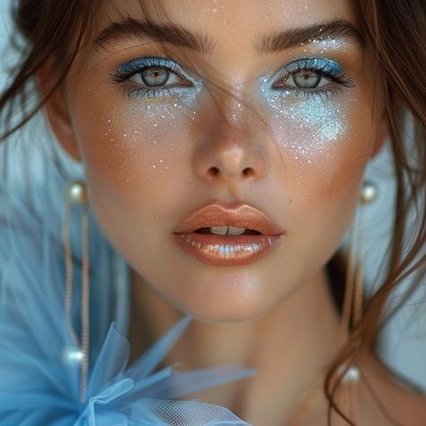 Ocean Inspired Makeup, Moon Inspired Makeup, Ocean Makeup, Cosmic Makeup, Galactic Glam, Mermaid Makeup Halloween, Shine Like The Stars, Goddess Makeup, Lip Shade