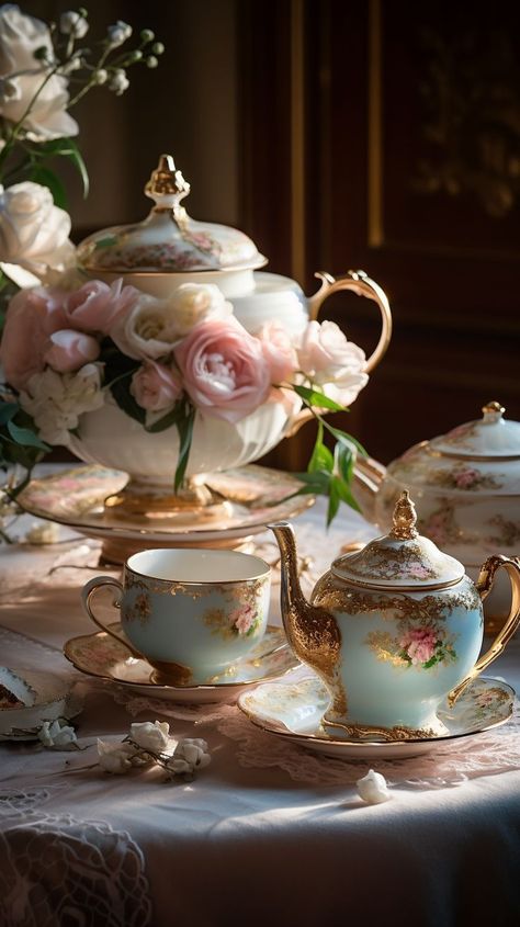 "Unwind, recharge, and find your balance with tea time." Royal Tea Parties, Vintage Tea Parties, Romantic Table Setting, Tea Display, English Tea Party, Tea Party Table, Tea Cup Collection, Pretty Tea, Royal Tea