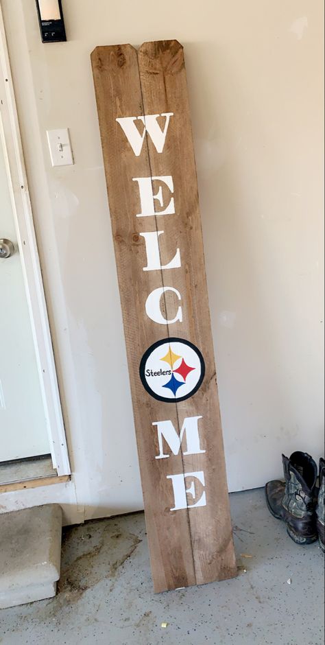 Steelers Porch Sign, Manufacturing Ideas, Barnwood Projects, Porch Boards, Porch Leaners, Woodworking Items That Sell, Sports Ideas, Welcome Wood Sign, Maker Ideas