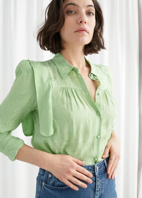 & Other Stories Floral Jacquard Blouse Jacquard Blouse, Chic Blouses, Simply Chic, Top Shirt Women, Floral Jacquard, Collar Blouse, Green Blouse, Button Down Blouse, Fashion Story