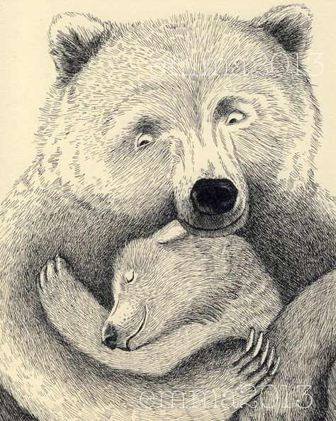 Bear Hug Animal Family Drawing, Photo Ours, Bear Spirit Animal, Animal Family, Family Drawing, Bear Illustration, Bear Pictures, We Bear, Art Corner