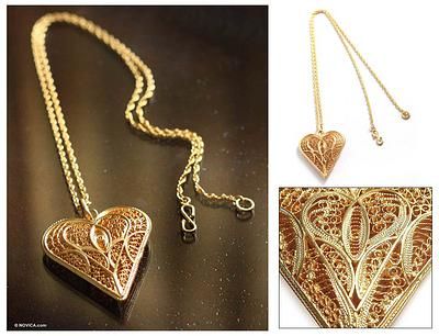 Gold plated necklace, 'Heart of Lace'. Shop from #UNICEFMarket and help save the lives of children around the world. Milagros Heart, Gold Filigree Necklace, Heart Necklace Gold, Filigree Pendant Necklace, Spiral Necklace, Filigree Heart, Filigree Necklaces, Heart Pendants, Filigree Jewelry