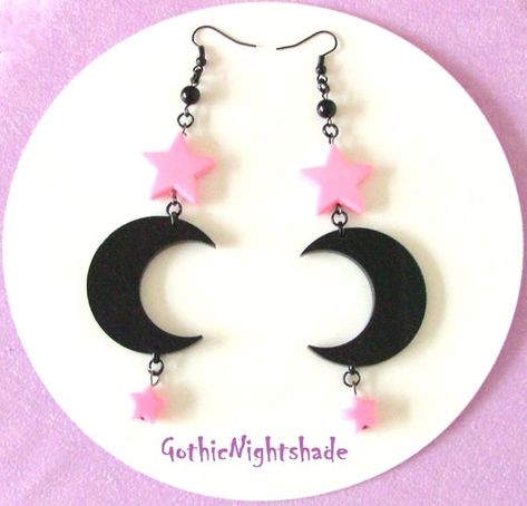 Hey, I found this really awesome Etsy listing at https://www.etsy.com/listing/979659611/moon-star-earrings-pastel-goth-earrings Pastel Goth Earrings, Goth Jewellery, Moon Jewellery, Black Kawaii, Earrings Fairy, Spike Hoop Earrings, Shoulder Duster Earrings, Duster Earrings, Pink Goth