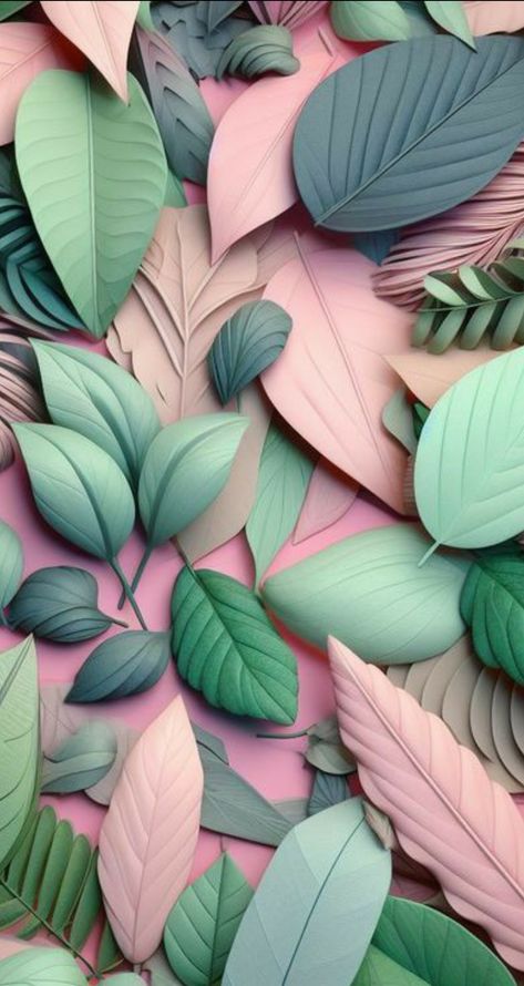 Pink Leaf Wallpaper, Planner Backgrounds, Clay Patterns, Floral Backgrounds, Pink Leaves, Leaf Background, Leaf Wallpaper, Floral Background, Green Aesthetic