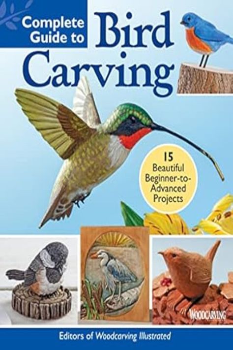 All-in-one resource for the beginner to intermediate carver looking to refine their bird carving techniques
15 step-by-step projects for carving popular birds, including a woodpecker, hummingbird, chickadee, owl, blue heron, goldfinch, and more Bird Carving Patterns, Wood Birds, Power Carving, Relief Carving, Bird Carving, Carving Patterns, Wood Carving Patterns, Wood Bird, Wood Carving Art