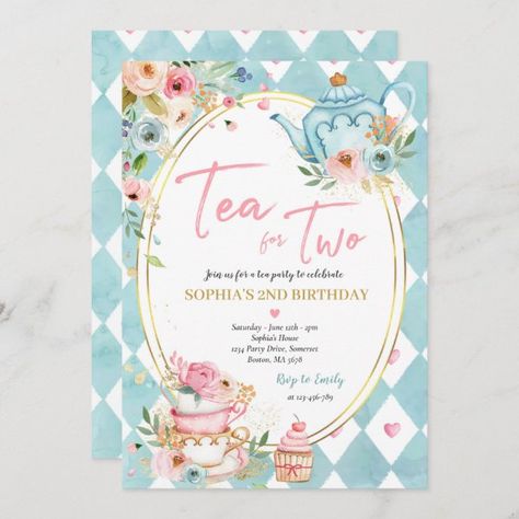 Tea For Two Pink And Gold Floral Birthday Party Invitation Floral Birthday Party Invitations, Pink Tea Party, A Baby Is Brewing, Baby Is Brewing, Tea Brewing, Floral Birthday Party, Baby Shower Tea, Tea Party Invitations, 2nd Birthday Invitations