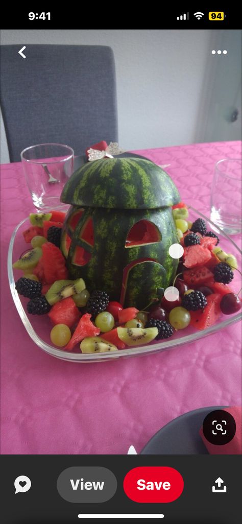 Watermelon Fairy House, Fairy Snack Ideas, Fairy Fruit Platter, Fairy Party Snack Ideas, Nature Themed Birthday Party Food Ideas, Fairy Bday Theme, Fairy 1st Birthday Party Food Ideas, Fairy Garden Brunch, Enchanted Forest Theme Snacks