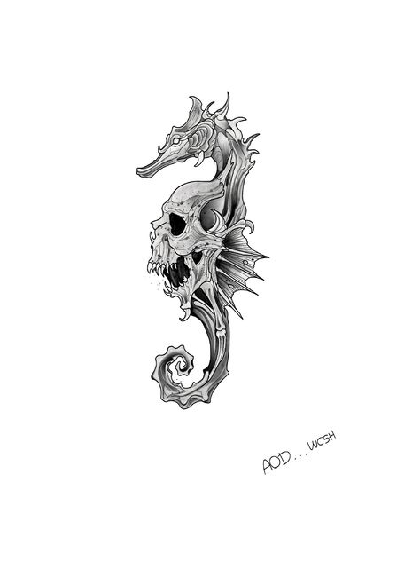 Seahorse Skeleton Tattoo, Sea Horse Tattoo Design, Horse Skeleton Tattoo, Sea Horse Tattoos, Sea Horse Tattoo, Seahorse Drawing, Austin Tattoo, Horse Shoe Tattoo, Horse Tattoo Design