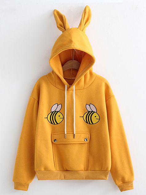 Shop Bee Embroidered Ear Hooded Sweatshirt online. SheIn offers Bee Embroidered Ear Hooded Sweatshirt & more to fit your fashionable needs. Jaket Denim, Mode Hijabi, Kawaii Fashion Outfits, Sweatshirt Outfit, Sweatshirts Online, 여자 패션, Kawaii Clothes, Print Sweatshirt, Mode Vintage