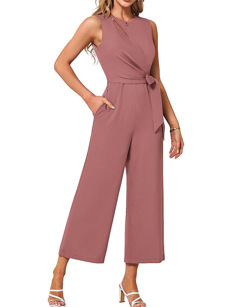 PRICES MAY VARY. COMFY FABRIC: Womens Jumpsuits Are Made Of 95%Polyester+5%Elastane High Quality Polyester Fabric, Soft, Breathable And Skin-Friendly, You Will Feel Comfortable All Day Long. An Indispensable Piece In Your Wardrobe! MATCHING STYLE: This One Piece Crew Neck Sleeveless Straight Leg High Waist Elastic Jumpsuit Looks Great To Match With High Heels, Wedges, Beautiful Necklaces And Earrings. You Can Dress It Up To Wedding, Cocktail, Evening, Party. With Flats, Sandals, You Can Dress It Backyard Engagement Party Guest Outfit, Women's Rompers And Jumpsuits, California Cocktail Attire Women, Work Jumpsuits For Women, Semi Formal Jumpsuit Women, Smart Casual Attire Women, Business Cocktail Attire Women, Fall Casual Wedding Guest Attire, Dressy Casual Wedding Guest