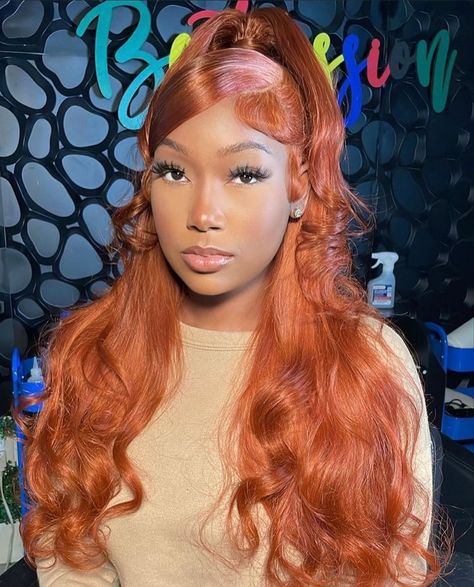 Copper Hair Wig On Black Women, Red Hair Styles Hairstyles, Ginger Lace Front Wigs Black Women, Birthday Hairstyles, Frontal Hairstyles, Pink Wig, Pretty Braided Hairstyles, Front Hair Styles, Human Virgin Hair