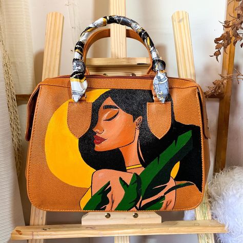 Hand painted Handbag with love Color: Brown Export Quality Bags Made in PH Comes with dust bag and bag accessories Painting On Purse, Leather Nails, Hand Painted Bags Handbags, Akbar Birbal, Painted Handbags, Painted Handbag, Bag Painting, Delivery Bag, Custom Handbags