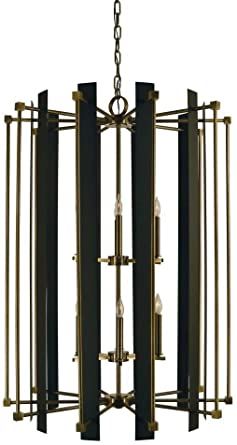 Framburg Lighting 4806 AB/MBlack Louvre - Twelve Light Chandelier, Antique Brass/Matte Black Finish Entry Chandelier, Entryway Light Fixtures, Linear Line, Foyer Lighting Fixtures, Contemporary Entryway, Foyer Chandelier, Entryway Lighting, Foyer Lighting, Metal Canopy