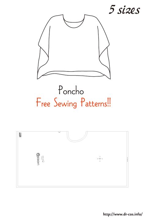 How To Make A Poncho, Poncho Pattern Sewing, Mens Poncho, Sewing Patterns Free Women, Free Pdf Sewing Patterns, Sewing Tops, Free Sewing Patterns, Crochet Blanket Pattern, Poncho Pattern