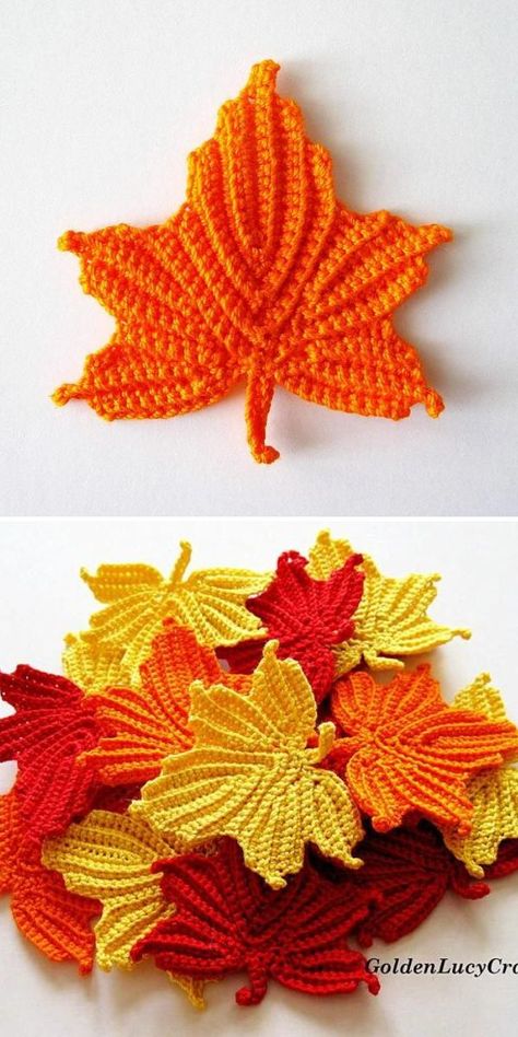 Lovely Crochet Fall Decor Ideas - Crocheted Leaves, Crochet Fall Decor, Thanksgiving Crochet, Crochet Garland, Crochet Leaf Patterns, Fall Crochet Patterns, Halloween Crochet Patterns, Crochet Leaves, Crochet Design Pattern