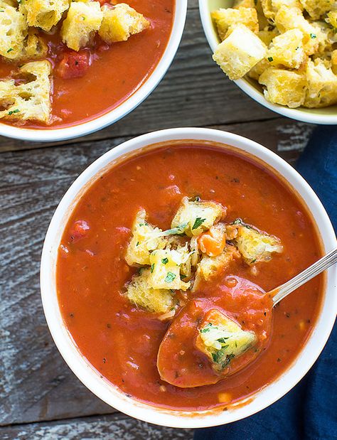 Chunky Tomato Soup - Tomato soup is a classic, and the fresh flavor of tomatoes in this creamy recipe make it look and taste extra special. Just add some homemade croutons to add crunch, texture and even more flavor. http://tuttorossotomatoes.com/recipes/detail/chunky-tomato-soup Chunky Tomato Soup Recipe, Chunky Tomato Soup, Healthy Homemade Pizza, Homemade Dressings, Recipe Categories, Soup Tomato, Week Meals, Restaurant Appetizers, Baked Goat Cheese