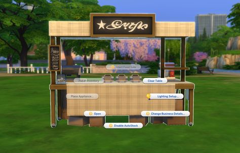 Sims 4 Food Stall Cc, Sims 4 Food Stall, Sims Kitchen, The Sims 4 Lots, Food Stand, Cooler Food, Market Stands, Sims 4 Body Mods, Sims Games