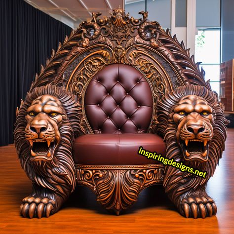 These Giant Wooden Animal Chairs Lets You Become King Of The Jungle Royal Chair Design, King Throne Chair, سلالم حلزونية, Animal Chair, Royal Chair, King Chair, Fantasy Furniture, Chair Design Wooden, Unusual Furniture