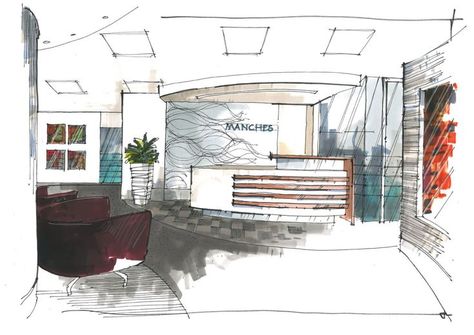 Reception Room Design, Presentation Furniture Design, Office Reception Area Design, Space Sketches, Hotel Lobby Interior Design, Reception Area Design, Interior Design Sketchbook, Lobby Interior Design, Quick Sketches