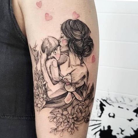 Mother And Child Tattoo, Children Tattoo, Child Tattoo, Mother Tattoos For Children, Mother Son Tattoos, Mama Tattoo, Majestic Tree, Tree Tattoos, Mom Tattoo Designs