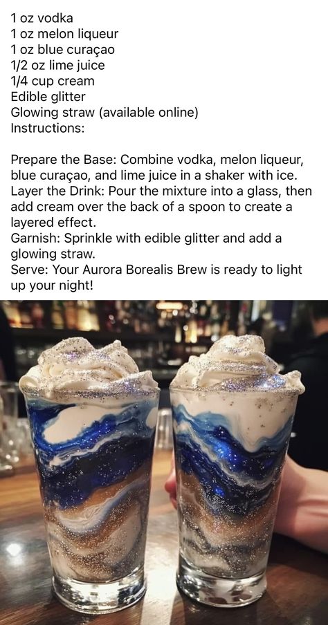 Non Alcoholic Fantasy Drinks, Bartender Drinks Recipes, Bartender Drinks, Cocktail Drinks Alcoholic, Space Food, Mixed Drinks Alcohol, Yummy Alcoholic Drinks, Delicious Drink Recipes, Milkshake Recipes