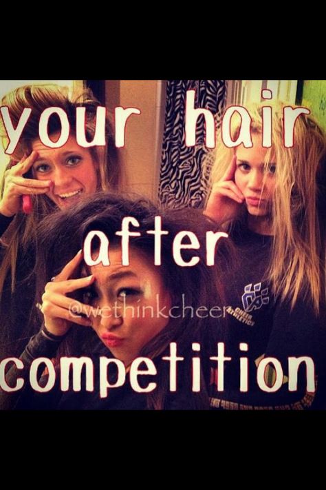 Haha trying to get all the hairspray out and yet my hair still sticks up !! Life of a cheerleader Cheerleading Hair, Gymnastics Funny, Cheer Funny, Cheer Hacks, Hair Tumblr, Cheerleading Quotes, Gymnastics Quotes, College Cheer, Cheerleading Hairstyles