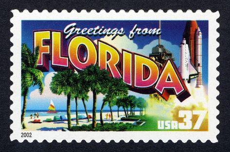 37c Greetings from Florida single | National Postal Museum Florida Postcard, Commemorative Stamps, Vintage Postage Stamps, Vintage Postage, Vintage Florida, State Of Florida, Florida Usa, Sunshine State, Vintage Stamps