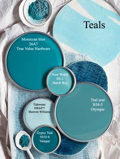 Teal paint colors via BHG.com Bathroom Teal, Teal Paint Colors, Teal Living Room Decor, Teal Bathroom, Teal Paint, Kitchen Walls, Pintura Exterior, Teal Accents, Behr Paint