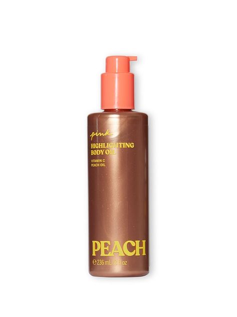 Glow-Boosting Peach Highlighting Oil - Beauty - Victoria's Secret Best Smelling Body Oil, Bronze Body Oil, Peach Body Care, Luxury Body Oil, Shimmering Body Oil, Body Glow, Shimmer Body Oil, Artificial Dyes, Shower Skin Care