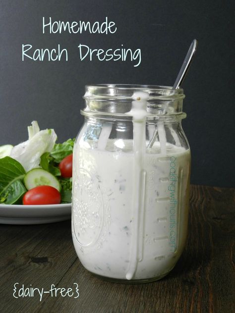 Homemade Ranch Dressing {dairy-free} from cookingwithcurls.com Dairy Free Ranch Dressing Recipe, Dairy Free Ranch Dressing, Avocado Ranch Dressing, Creamy Salad Dressing, Lactose Free Recipes, Ranch Dressing Recipe, Homemade Ranch Dressing, City Slickers, Dairy Free Diet