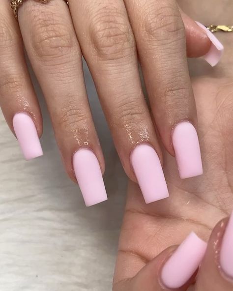 Short Pink Polygel Nails, Light Matte Pink Nails, Matt Square Nails, Matte Nail Inspiration, Baby Pink Square Acrylic Nails, Short Matte Acrylic Nails, Jelly Nails Acrylic Short, Matte Pink Nails With Design, Baby Pink Nails Square