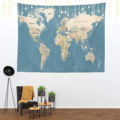 Kids Wall Hanging, World Map Tapestry, Map Tapestry, Decorations Bedroom, Map Of Europe, Large Tapestry, Tapestry Vintage, Blue Map, Large Tapestries