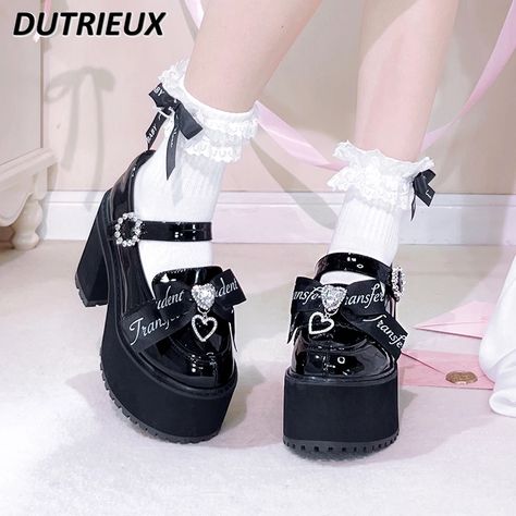 Japanese Style Mine Series Women's Platform Shoes Mass-Produced Shallow Fashion Sweet Cute Pumps for Jirai Kei Shoes, Jirai Kei Accessories, Landmine Style, Punk Tops, Cute Pumps, Bow High Heels, Goth Shoes, Steampunk Fashion Male, Punk Shoes