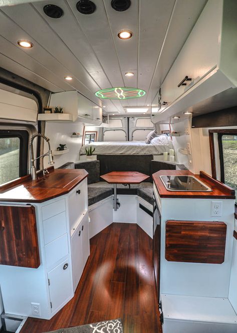 Sacred geometry inspired van conversion from Freedom Vans. #vanlife #vanbuild #mercedesbenz #mercedessprinter #sprintervan #sacredgeometry #dalightship #campervan #rvlife #rvliving #vans Van Life Interior, Omgebouwde Bus, Life Budget, Bil Camping, Cladding Ideas, Interior Cladding, Bus Living, Kombi Home, Van Conversion Interior