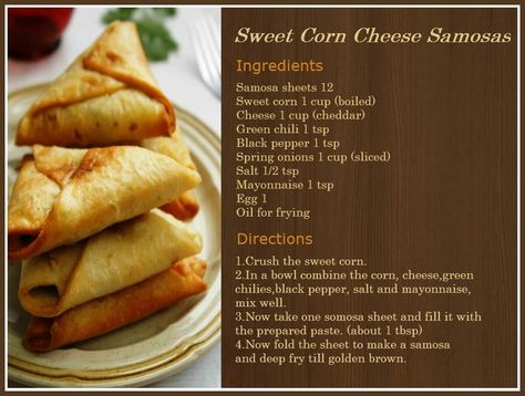 Try this recipe for Sweet Corn Cheese Samosas today and wow everyone at home! Corn Samosa Recipe, Easy Samosa Recipes, Corn Cheese, Samosa Recipe, Creamy Corn, Chef's Kitchen, Healthy Homemade Recipes, Puff Pastry Recipes, Ramadan Recipes