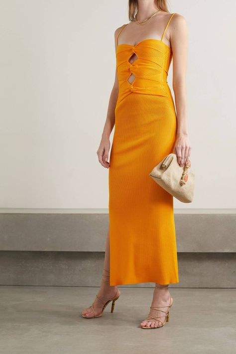 The 29 Best Things on My Net-a-Porter Wish List | Who What Wear Orange Runway, Dresses Australia, Designer Midi Dresses, Taffeta Dress, Resort Dresses, Ribbed Knit Dress, Knitwear Fashion, Cult Gaia, Twist Front