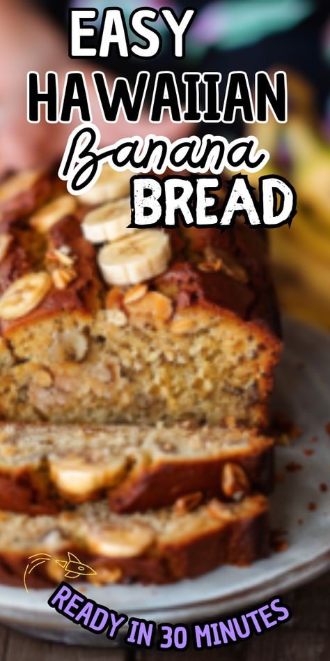 Easy Hawaiian Banana Bread Hawaiian Bread Recipes, Banana Bread With Pineapple, Hawaiian Banana Bread Recipe, Pineapple Banana Bread Recipe, Pineapple Banana Bread, Hawaiian Dessert Recipes, Hawaiian Bread, Hawaiian Desserts, Ripe Banana Recipe