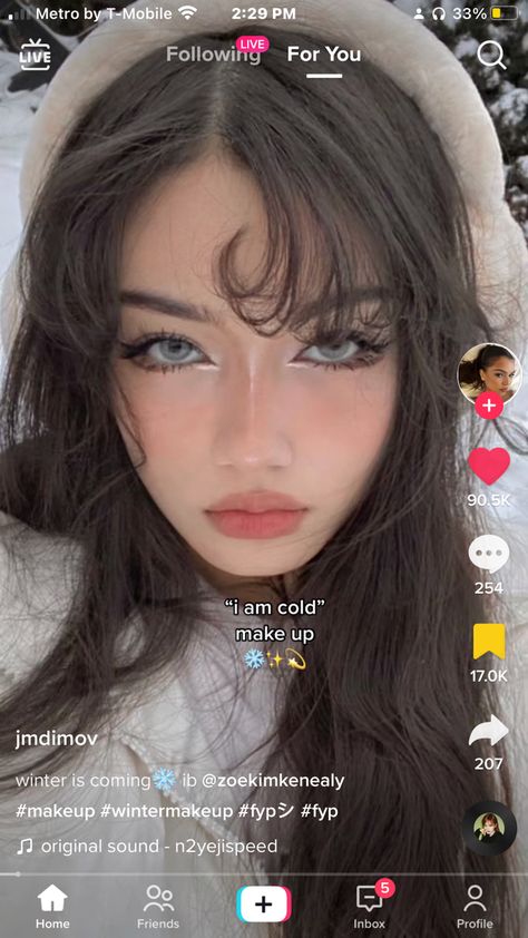 I Am Cold, Cold Girl, Ulzzang Makeup, Cat Eye Makeup, Winter Makeup, Winter Girls, Fantasy Makeup, Everyday Makeup, Girls Makeup