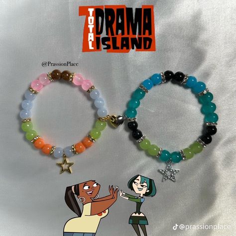 Total Drama Island Bracelet, Total Drama Bracelets, Cartoon Bracelet Ideas, Character Bracelet Ideas, Matching Character Bracelets, Character Bracelets, Power Puff Girls Bracelet, Diy Y2k, Girly Bracelets