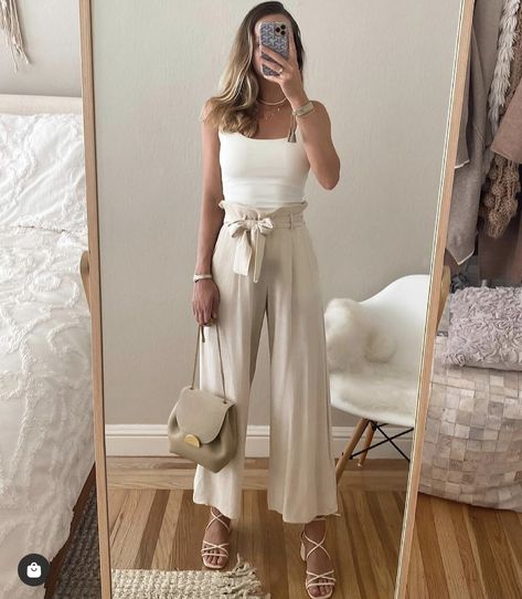 Casual Chic Summer Outfits Street Styles, Neutral Feminine Outfit, Formal Banquet Outfit, Neutral Aesthetic Outfits, Engagement Vibes, White Heels Outfit, Neutral Summer Outfits, Elegant Summer Outfits, Elegant Fashion Outfits