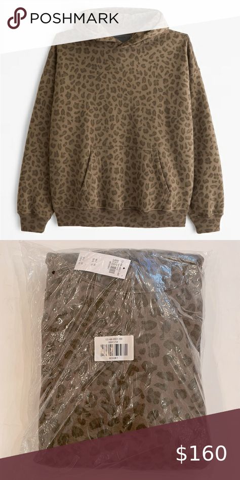 Abercrombie & Fitch essential popover hoodie leopard cheetah print size M NWT