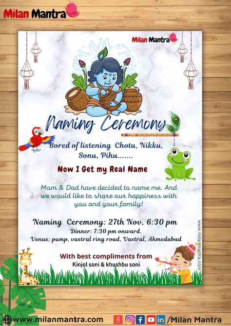 Naming ceremony invitation Naming Ceremony Invitation Indian, Namakaranam Invitation, Annaprasana Invitation Cards, Naming Ceremony Invitation Card Design, Name Ceremony Invitation Card Marathi, Baby Naming Ceremony Invitation Cards, Name Ceremony Invitation Card, Naming Ceremony Invitation Card Template, Naming Ceremony Board Ideas