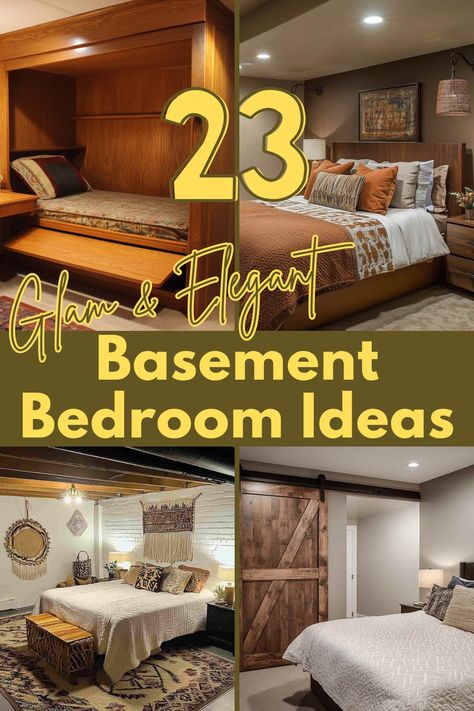 Explore ways to use neutral colors, sleek furniture, and stylish lighting to make a basement bedroom feel open, airy, and totally contemporary. #BasementBedroom #HomeDecor #BedroomMakeover #InteriorDesign #DIY Light Gray Basement Walls, Downstairs Bedroom Ideas Basements, Basement Ideas With Bedroom, Rustic Basement Bedroom Ideas, Basement Bedroom Ideas Master Suite Layout, Basement Master Suite Bedrooms, Basement Bedroom Paint Ideas, Bedroom Ideas For Basement Rooms, Basement Bedroom Office Combo